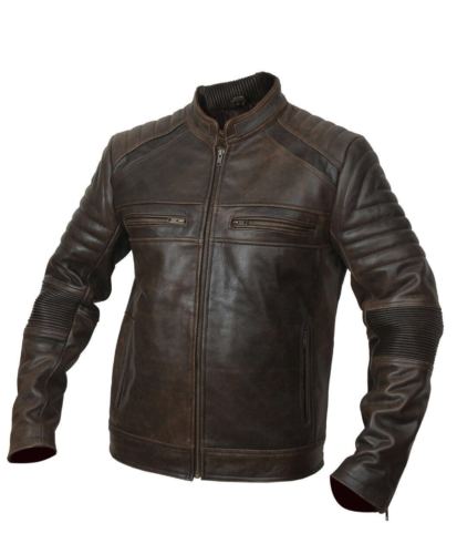 Herren Biker Motorrad Distressed Braun Lederjacke-BNWT