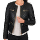 New Women's Black Quilted Slim Fit Biker Style Moto Lambskin Leather Jacket