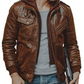 Mens Biker Vintage Brown Motorcycle Cafe Racer Real Leather Detach Hood Jacket