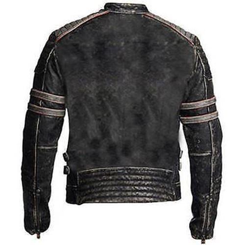 Hombre Moteros Vintage Moto Envejecido Negro Retro Chaqueta de Cuero