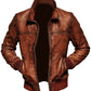 Uomo Motociclista Vintage Consumato Marrone Bomber Inverno Giacca di Pelle