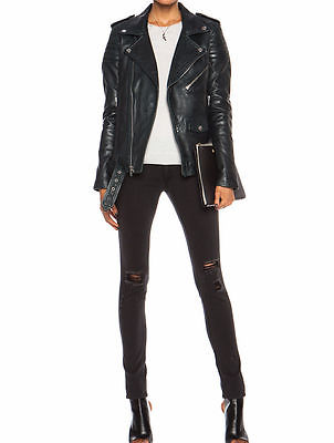 Biker Black Women's Slim Fit Stylish Style Real Leather Jacket