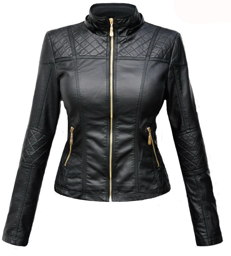 New Women's Biker Black Real Leather Jacket