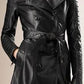 Women Black Genuine Leather Trench Coat