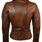 Woman Slim Fit Brown Genuine Real Leather Biker Jacket