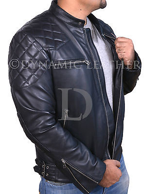 David Beckham – Schwarze Motorrad-Bikerjacke aus echtem Leder in Slim Fit