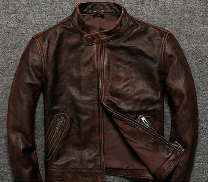 Neue britische A-Flyer-Cafe-Racer-Lederjacke für Herren in Dunkelbraun 
