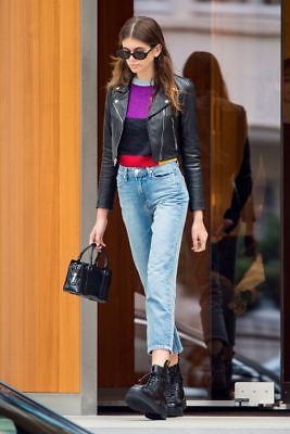 Kaia Gerber Moto Real Leather Jacket
