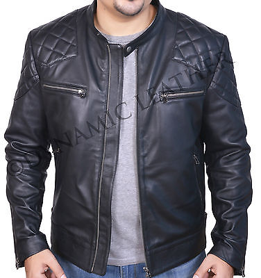 David Beckham – Schwarze Motorrad-Bikerjacke aus echtem Leder in Slim Fit