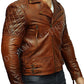 Mens Biker Classic Diamond Motorcycle Brown Distressed Vintage Leather Jacket