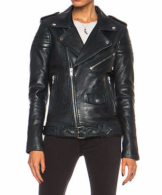 Biker Black Women's Slim Fit Stylish Style Real Leather Jacket