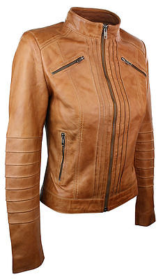 New Women Ladies Biker Brown Genuine Real Leather Jacket