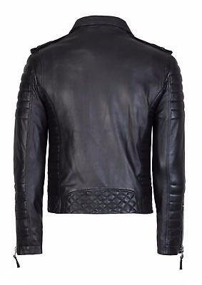 Men's Diamond Quilted Kay Michael Soft Leather Black Slim Fit Biker Jacket- BNWT