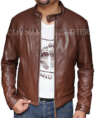 Men's Biker Motorcycle Brown Real Leather Jacket - BNWT