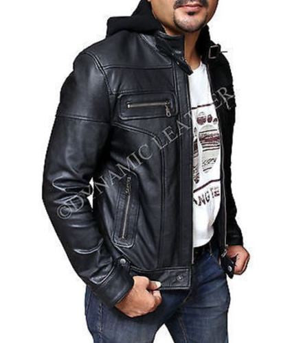 Racing Jacket Motorbike Leather Biker Jacket Detach Hood - ALL SIZES