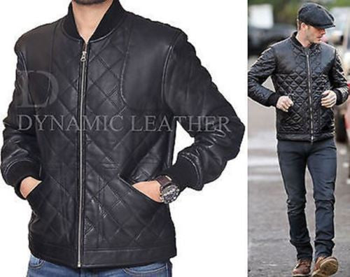 David Beckham Mens GENUINE quilted leather bomber jacket-BNWT