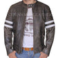 Vintage Fight Club Leather Motorcycle Biker Jackets with white stripes