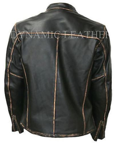 Biker Motorcycle Leather Jacket Vintage Aged Brown-BNWT