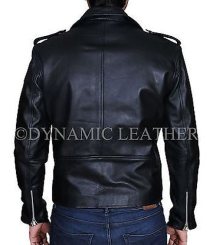 MEN'S SLIM FIT BLACK BIKER  REAL LEATHER JACKET-BNWT