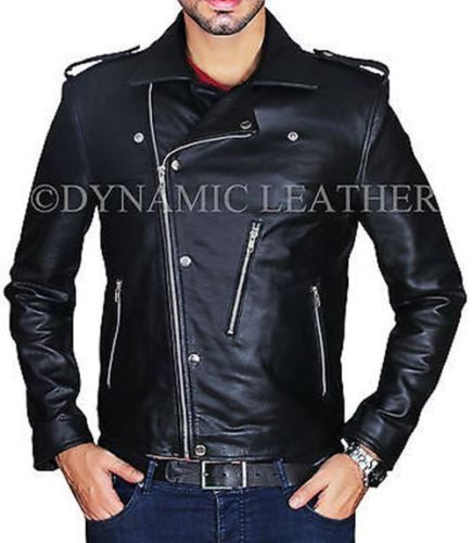 MEN'S SLIM FIT BLACK BIKER  REAL LEATHER JACKET-BNWT