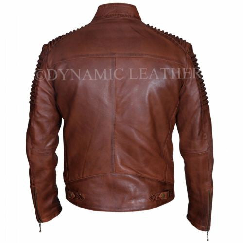 Mens Brown Vintage Antique Cafe Racer MC motorbike Leather jacket