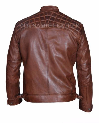 Men's Biker Quilted Vintage Distressed Motorcycle Cafe Racer Leather Jacket