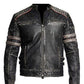 Mens Biker Vintage Motorcycle Distressed Black Retro Leather Jacket