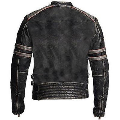 Mens Biker Vintage Motorcycle Distressed Black Retro Leather Jacket