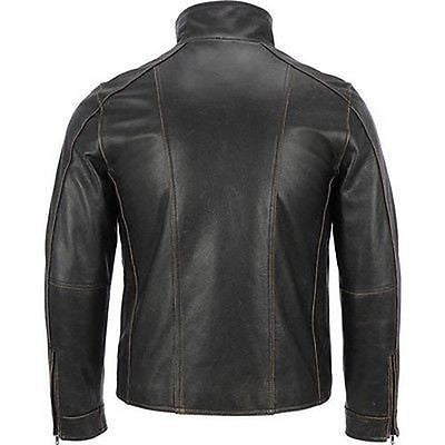 Men's BLACK Rivet Leather Faded-Seam Jacket Genuine Leather Jacket