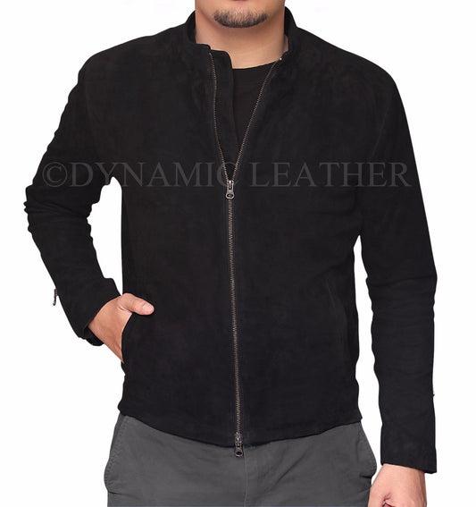 James Bond Spectre 100% Genuine Lamb Black Suede Leather Jacket With Two Way Zip