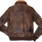Mens G-1 Navy Leather Bomber Fur Collar Distress Brown Real Leather Jacket (576-A)