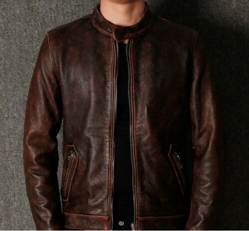 Neue britische A-Flyer-Cafe-Racer-Lederjacke für Herren in Dunkelbraun 