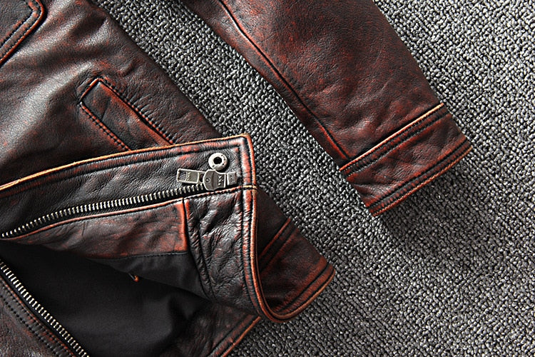 New Men’s Motorcycle Biker Vintage Cafe Racer Distressed Brown Real Leather Jacket