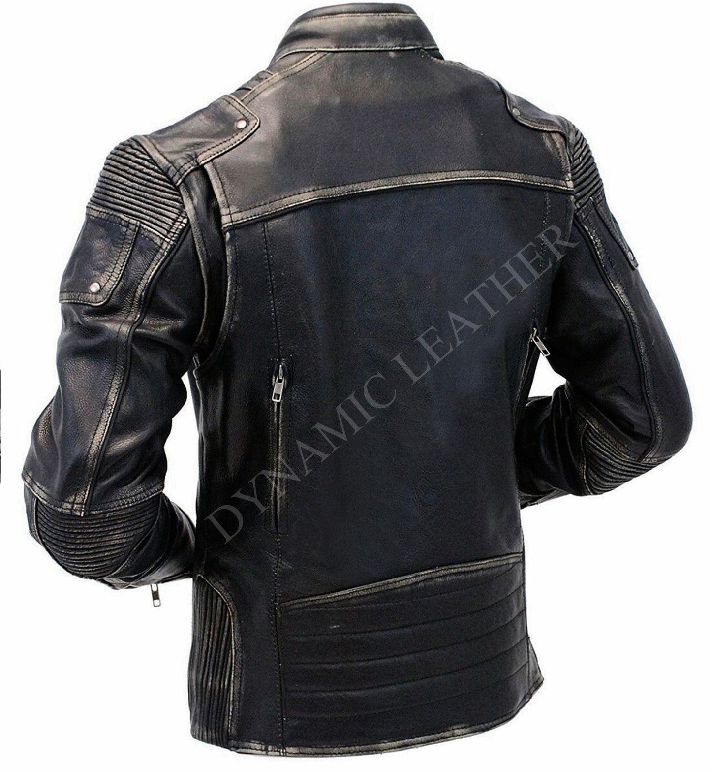 Men's Vintage Biker Style Motorcycle Cafe Racer Distressed Leather Jacket