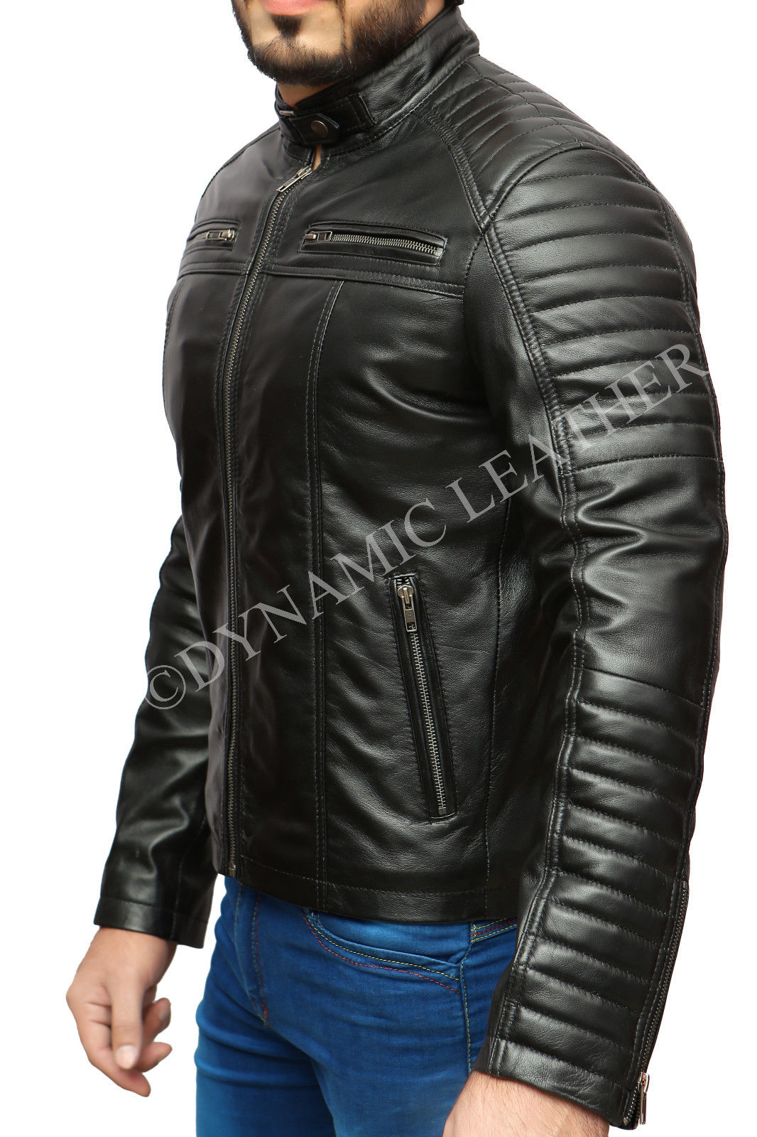 Herren Biker Classic Diamond Racer Schwarze weiche Echtlederjacke