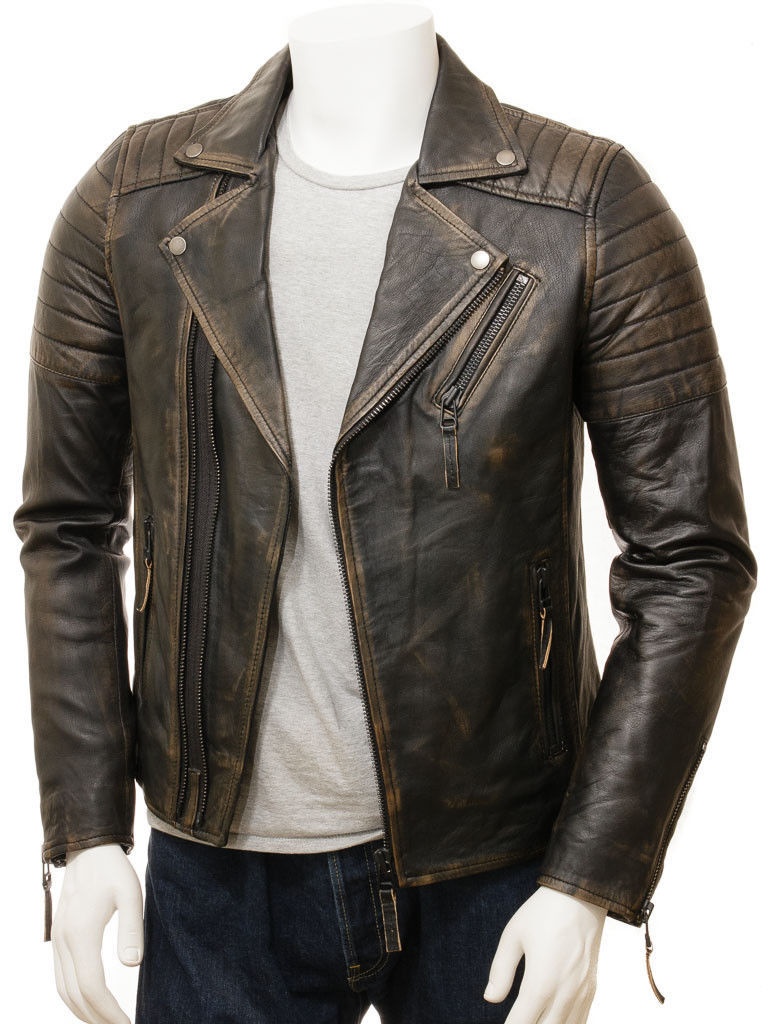 Herren Vintage Biker Cafe Racer Lederjacke-BNWT