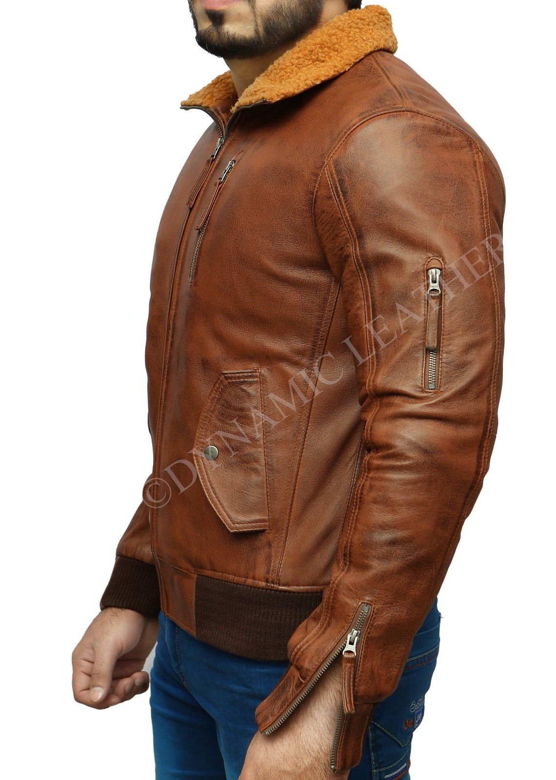 Herren Biker Retro Braun Abnehmbare Kapuze Pelz Echtleder Bomber Motorradjacke