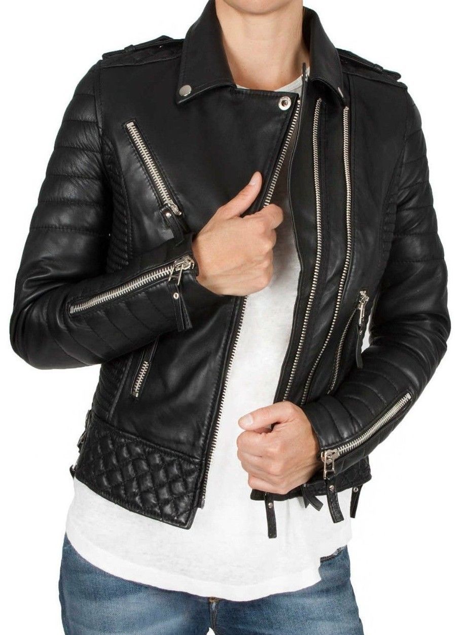 Women's Black Slim Fit Diamond Quilted Kay Michaels Biker Real Leather Jacket