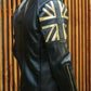 Bandera de Reino Unido Café Racer Vintage Hombre Negra Moto Biker Chaqueta Cuero