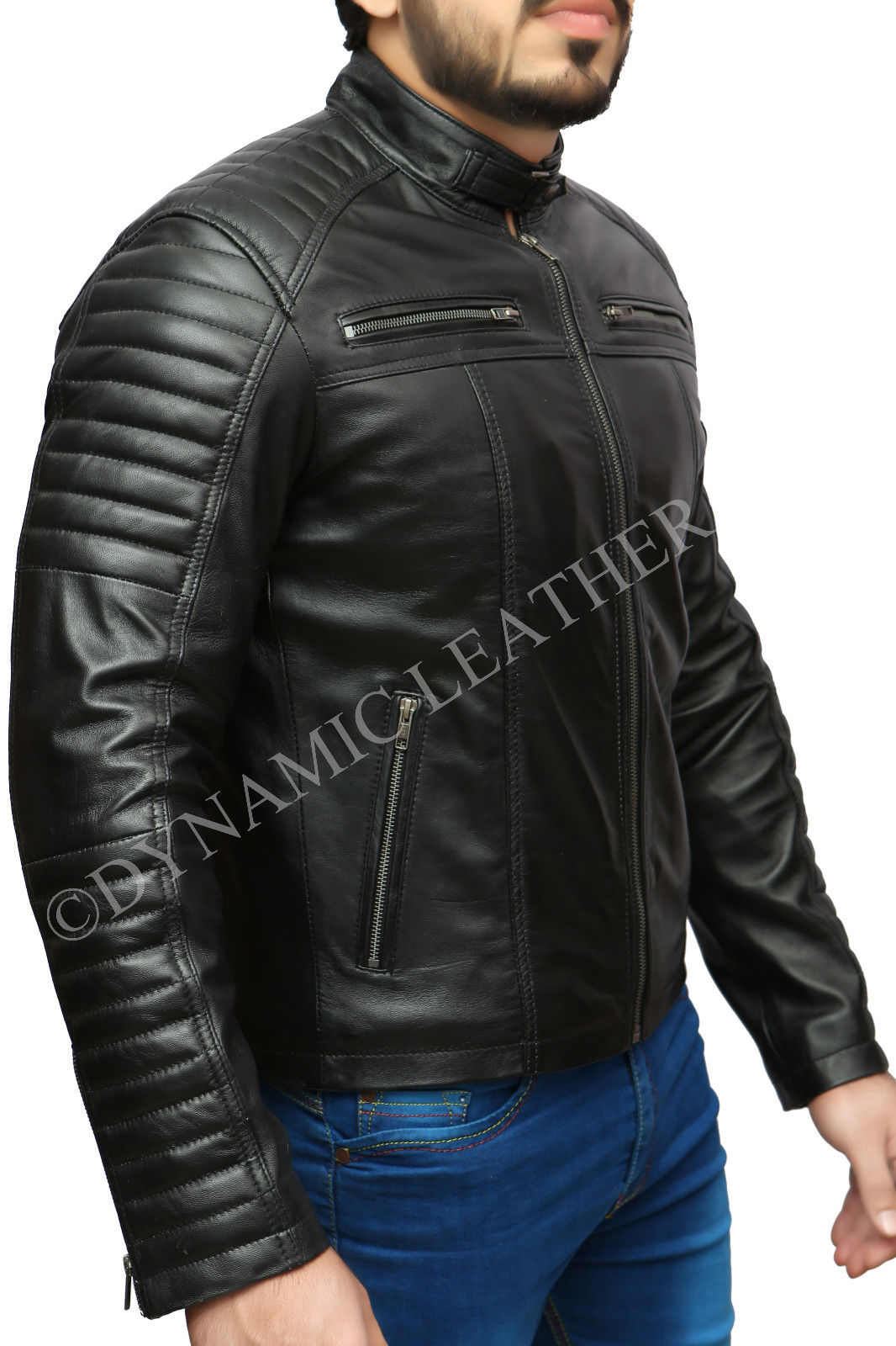Herren Biker Classic Diamond Racer Schwarze weiche Echtlederjacke