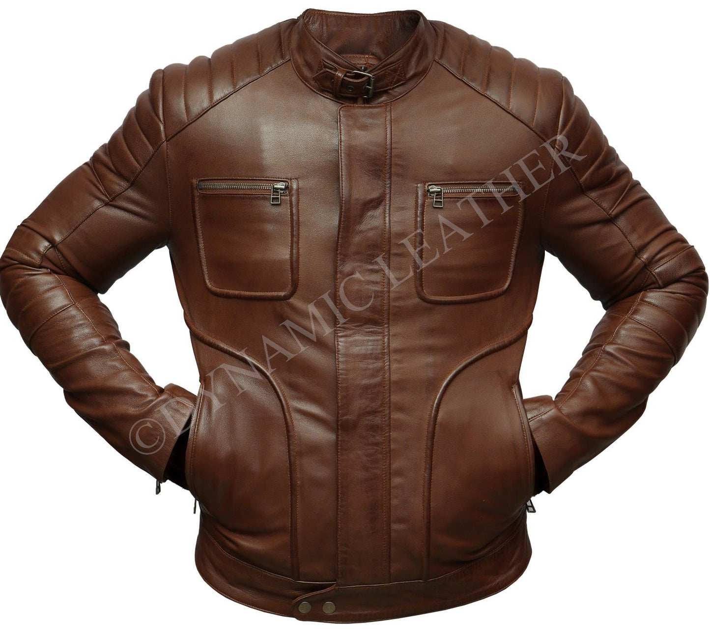 Mens Biker Motorcycle Vintage Brown Pocket Cafe Racer Soft Real Leather Jacket