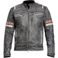 Men's Biker Vintage Motorcycle Cafe Racer Retro Moto Distressed Leather Jacket