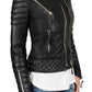 Women's Black Slim Fit Diamond Quilted Kay Michaels Biker Real Leather Jacket