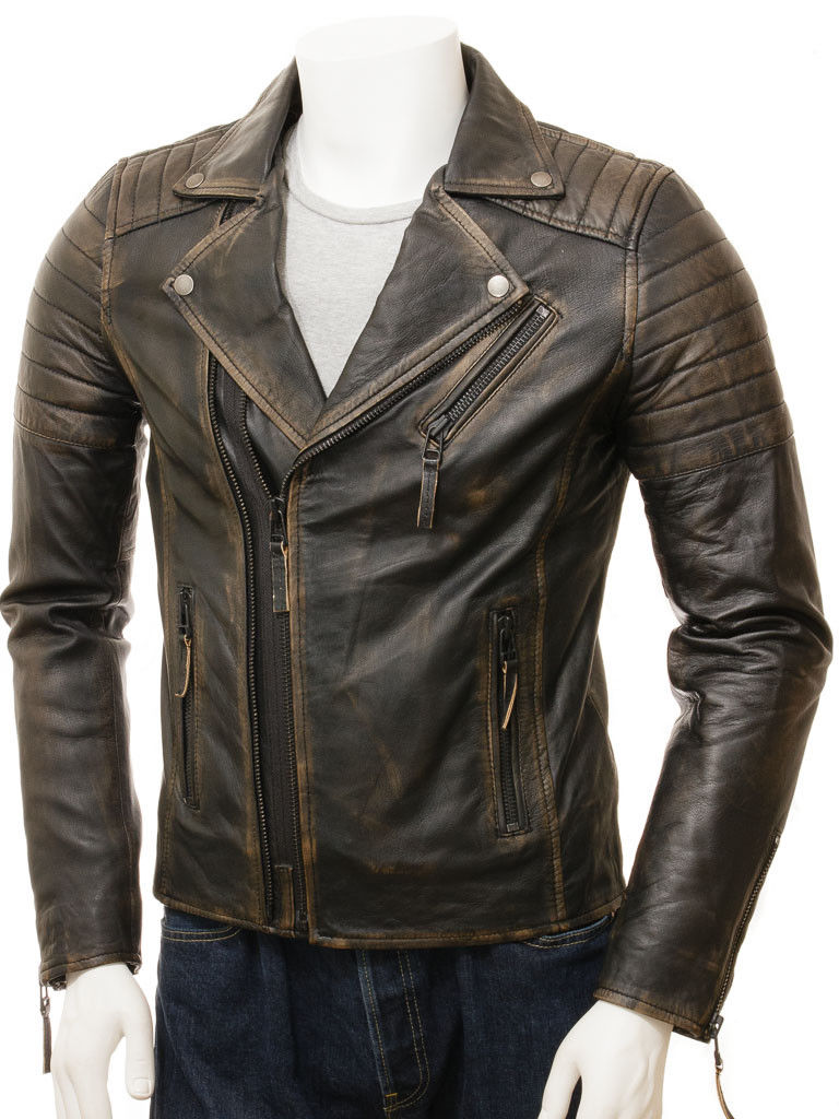 Herren Vintage Biker Cafe Racer Lederjacke-BNWT