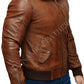 Mens Biker Retro Brown Detach Hooded Fur Real Leather Bomber Motorcycle Jacket