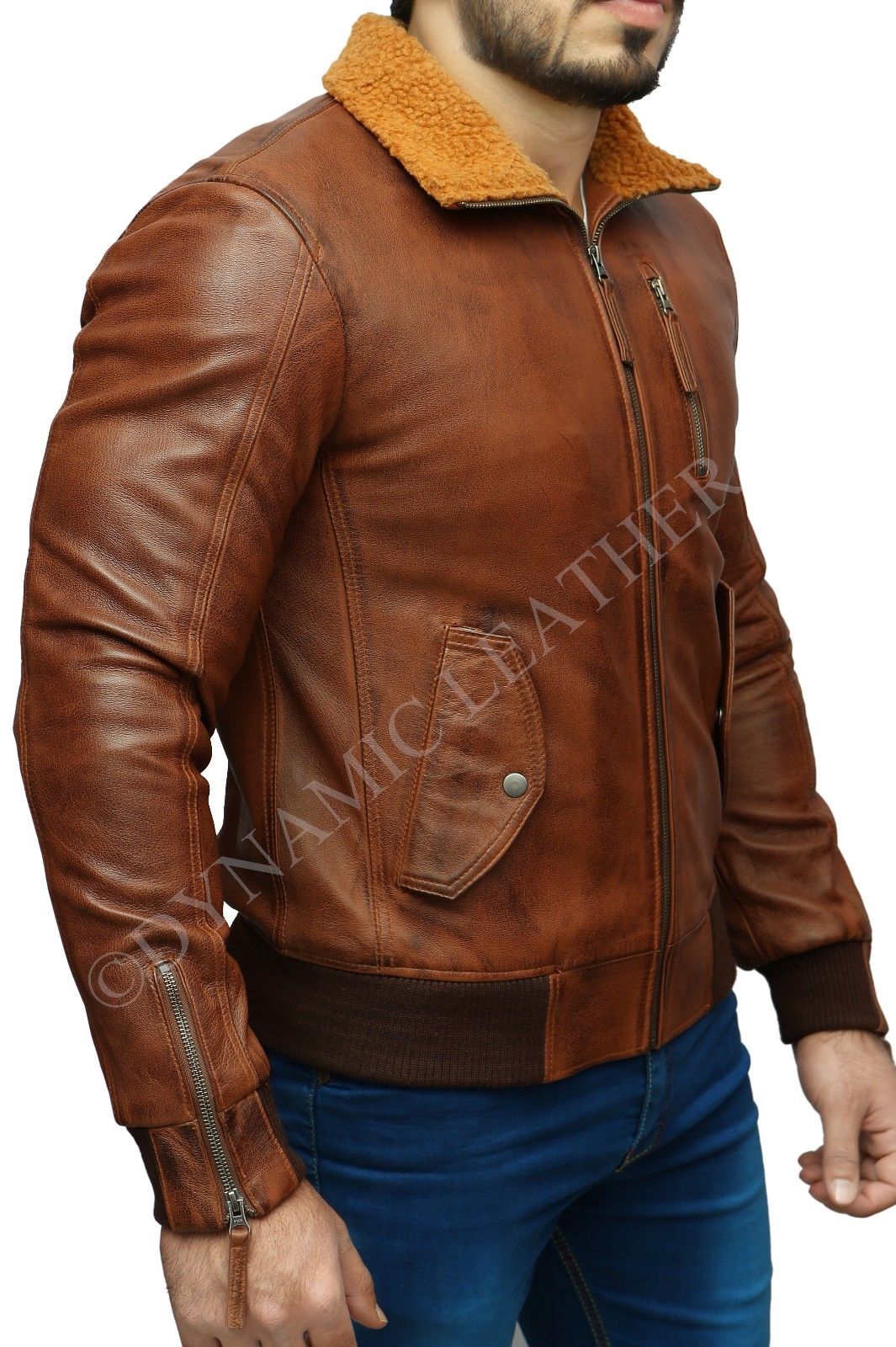 Herren Biker Retro Braun Abnehmbare Kapuze Pelz Echtleder Bomber Motorradjacke