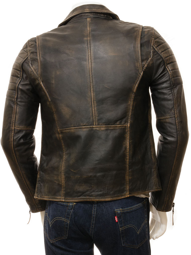 Herren Vintage Biker Cafe Racer Lederjacke-BNWT