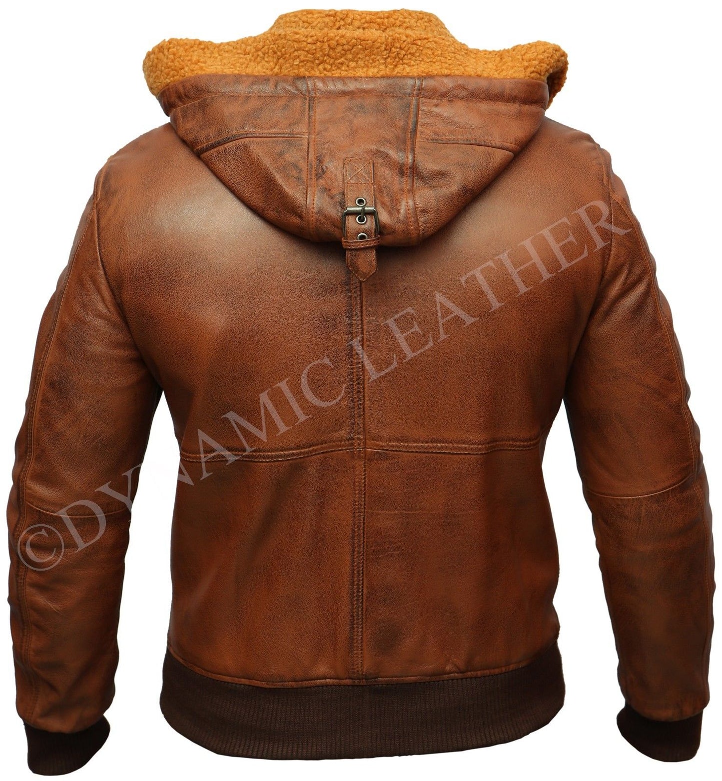 Herren Biker Retro Braun Abnehmbare Kapuze Pelz Echtleder Bomber Motorradjacke