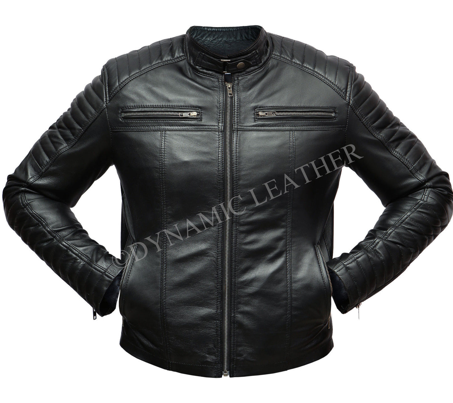 Herren Biker Classic Diamond Racer Schwarze weiche Echtlederjacke