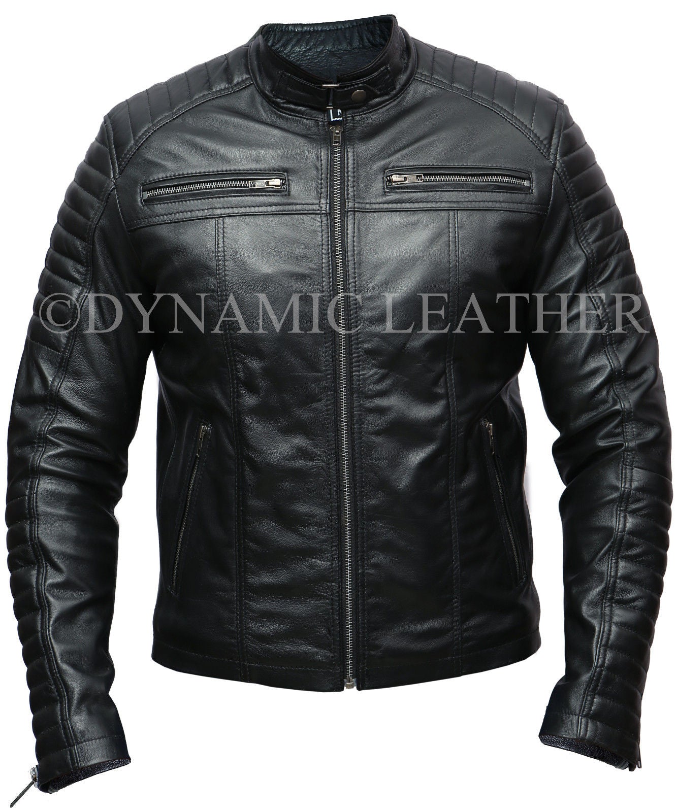 Herren Biker Classic Diamond Racer Schwarze weiche Echtlederjacke